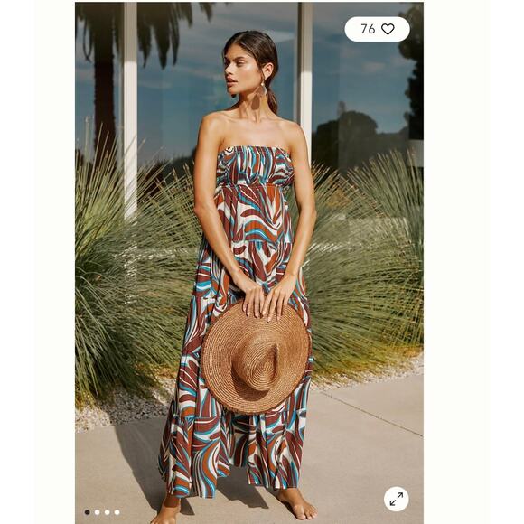 Anthropologie Sundress Abstract Leaf Print Smocked Tiered Boho Midi Dress XXS - Picture 10 of 10